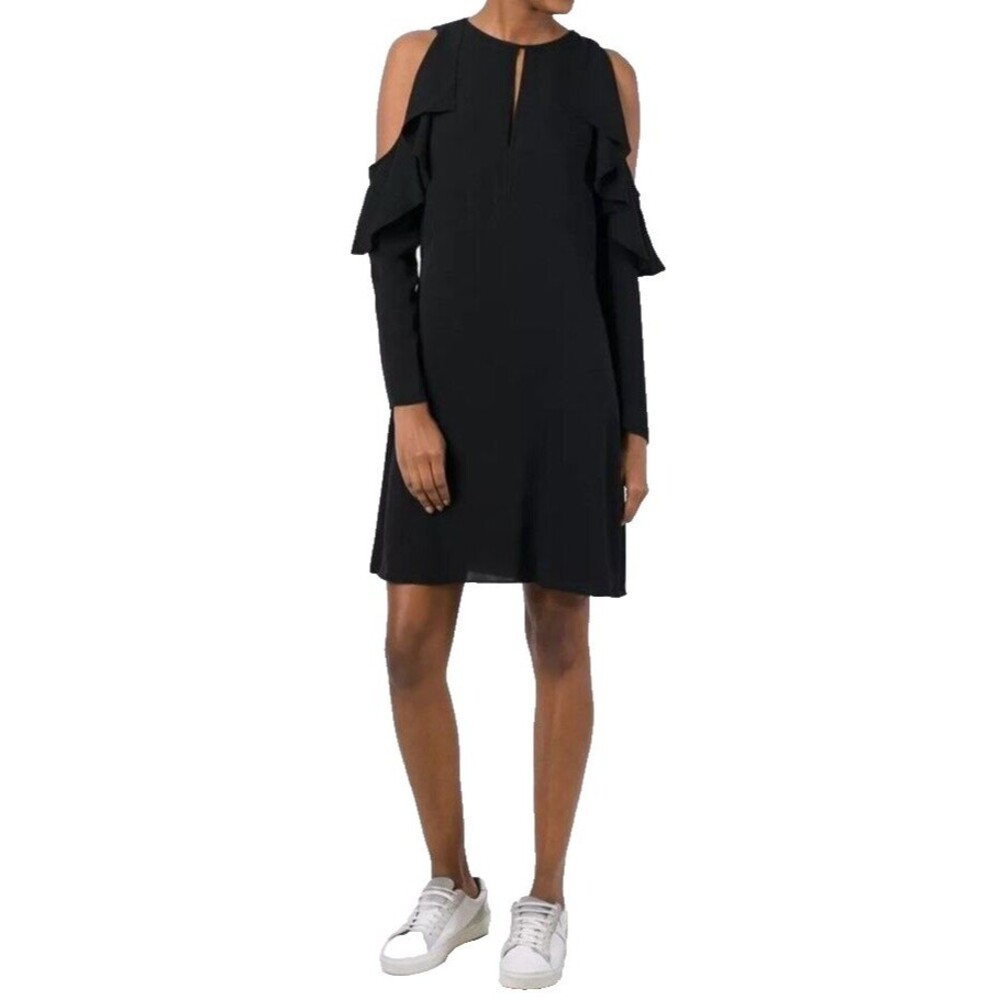 Theory Sophronia Cold-Shoulder Silk Georgette Holiday Party Dress Black Sz 6 NEW